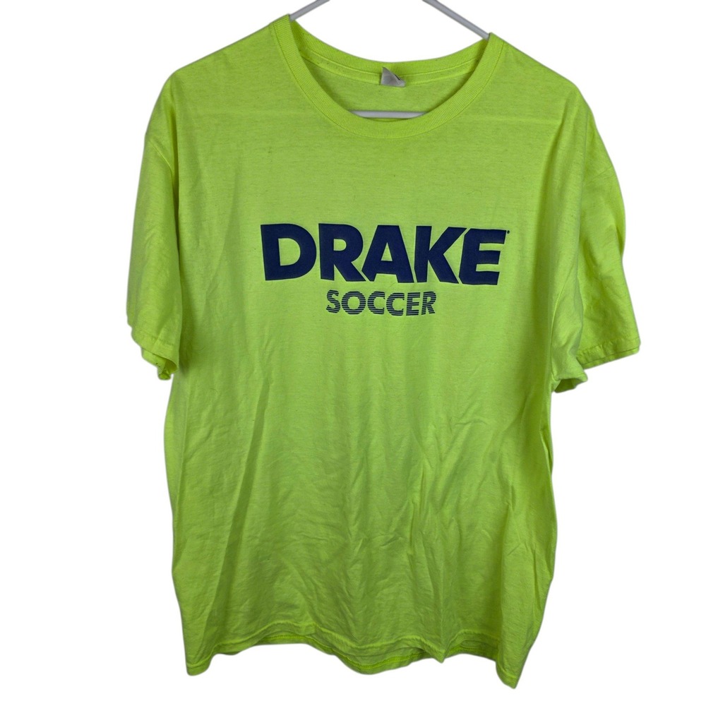 Fruit of the Loom Drake Soccer T-Shirt Mens L Neon Yellow Good Graphic Tee